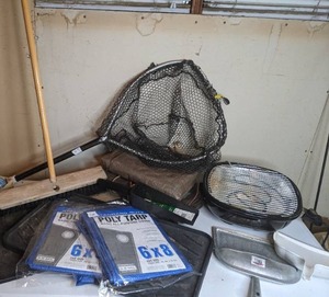 lot 396 image: Vintage Electric Grill, Boot Trays, Push Broom and Dustpans