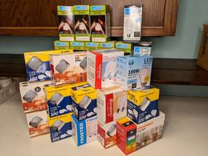 lot 229 image: Lot of (24) Boxes of Light Bulbs Compact Fluorescent, LED, Soft White, Etc.