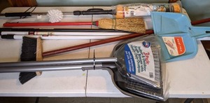 lot 211 image: Cleaning Supplies Lot of Various Brooms Etc