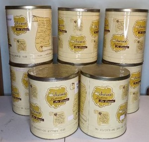 lot 215 image: (8) Vintage Schwans 2.5 Gallon Vintage Ice Cream Tins