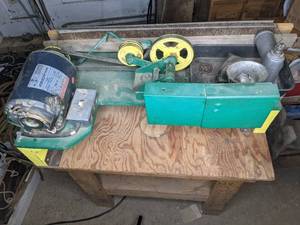 lot 124 image: Corn Grinder with AO Smith Motor on Wooden Base, Etc.