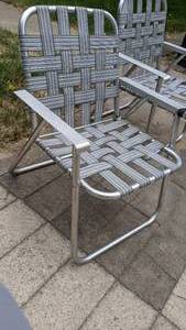 lot 190 image: Lot of Two Gray Webbed Folding Lawn Chairs