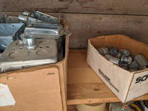lot 158 image: Lot of Electrical Hardware, Fans, Tire Pumps, Jack and much more
