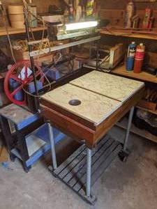 lot 161 image: Homemade Work Table on Wheels with Light