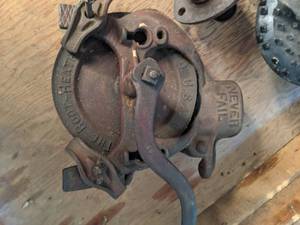 lot 165 image: Lot of Two Antique Corn Shellers (One is Never Fail Cast Iron Corn Sheller by Root Heath Mfg Co)