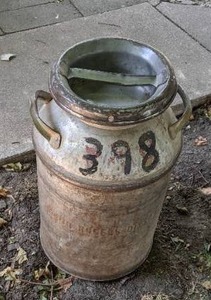 lot 817 image: Vintage Galvanized Double Handled Milk Jug