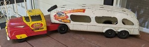 lot 849 image: Vintage Lumber Transport Company Truck & Trailer - Pressed Teel Toy
