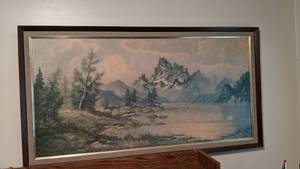 lot 251 image: Stunning Large Framed Art Depicting Snowy Mountains