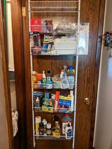 lot 861 image: Large Assortment of Household Cleaning and Upkeep Items and Hanging Wire Rack