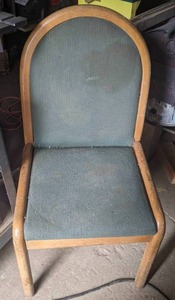 lot 868 image: Vintage Chair in Wood & Green Fabric