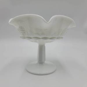 Vintage 1940s Paneled Grape White Milk Glass by Westmoreland Copote Footed Bowl