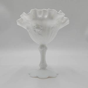 Vintage 1940s  Fenton Rose Ruffle Bowl with Pedestal Base