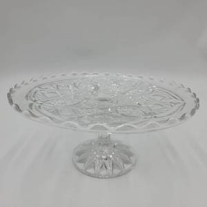 Antique 1900s Early American Pattern Glass Bryce Higbee Alpha American Pattern Glass Cake Stand