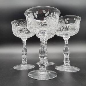 4 Vintage 1940s Etched Fostoria Willowmere Liquor Cocktail Glasses