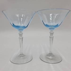 2 Vintage 1940s Blue Tall ChampagneSherbet Wisteria by Fostoria