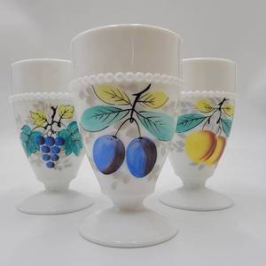 3 Vintage 1940s Beaded Edge Fruit by Westmoreland 8 oz Footed Tumbler