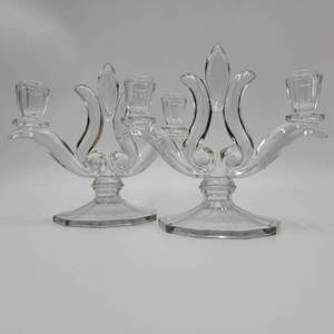 2 Antique Depression Glass Candle Holders