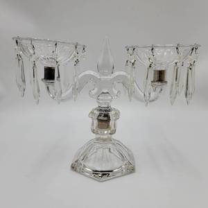 Vintage Heisey Old Williamsburg Pressed Glass Candelabras & Epergne
