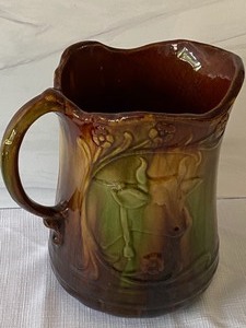 lot 310 image: Vintage Ceramic Pitcher w Figural Cow Scene