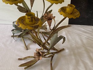 lot 330 image: Pair of Toleware Metal Floral Candleholders