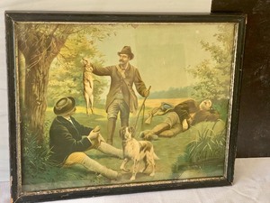 lot 334 image: Framed Vintage Hunting Print Sauvage