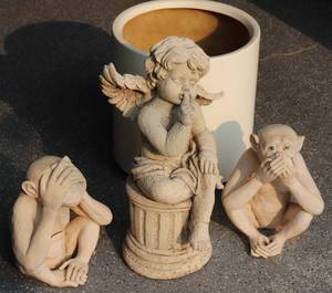 22 Tall Ceramic Angel, (2) Monkeys & Plastic Pot