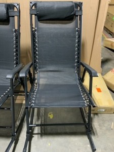 lot 35 image: CASAINC Zero Gravity Folding Metal Outdoor Rocking Chairs in Black