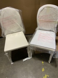 lot 39 image: Safavieh Warmer White 37 in. H Round Back Leather Side Chair (Set of 2)