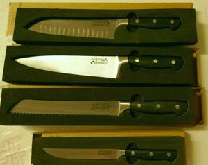lot 47 image: New Chef knife, Santoku, Serrated, Utility knife