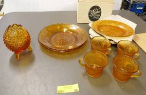 lot 56 image: Amber glass group - hobnail vase, new set of Tiara snack plates and cups