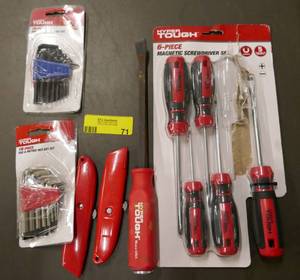 lot 71 image: Magnetic screwdrivers, hex wrenches, box cutters and pry bar