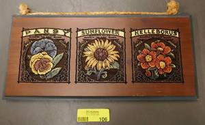 lot 106 image: Nice wood laser cut wall hanging with flower seed packets