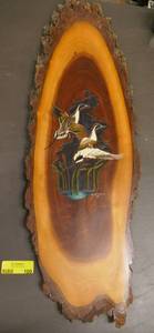 lot 108 image: Wood Carved slab with flying ducks, about 30 long