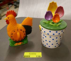 lot 116 image: Measuring Spoons and cups and chicken timer