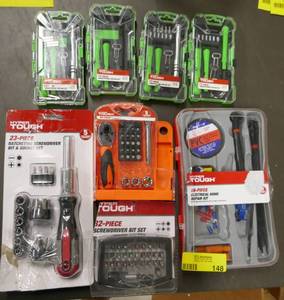 lot 148 image: Smartphone repair kits, ratcheting screwdriver and bit and socket sets, each missing pieces