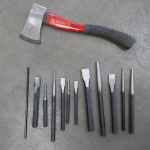 lot 162 image: Set of new chisels and punches and a hatchet