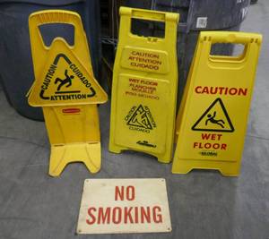 lot 165 image: 3 Safety Signs - Caution Wet Floor and a No Smoking sign