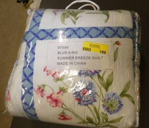 lot 199 image: New King size comforter white with blue and pink flowers