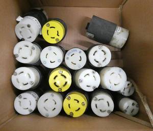 lot 217 image: Box of used 20 and 30 Amp electrical plugs