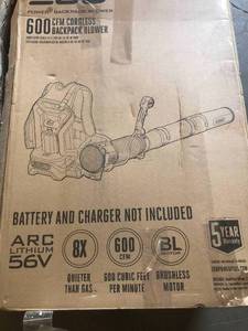 lot 27 image: POWER 600 CFM BACKPACK BLOWER LB6003- with charger open box not used- battery not included- customer return see pictures