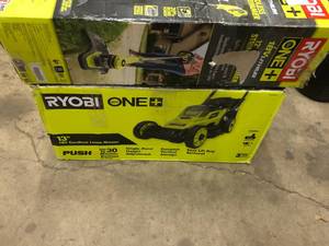 lot 22 image: Mixed lot of ryobi lawn mower & trimmer - mixed conditions - see pictures