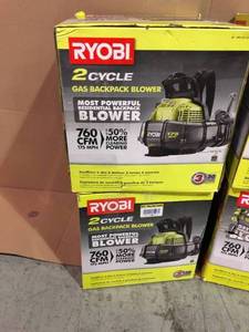 lot 12 image: Lot of 4 Ryobi 175 MPH 760 CFM 38cc Gas Backpack Leaf Blowers customer returns see all pictures
