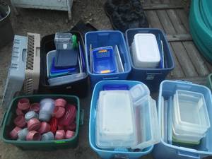 lot 153 image: 7 Totes of Plastic Storage Boxes and lids