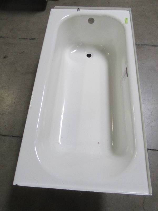 lot 507 image: Bootz Mauicast 60 in. Left Drain Rectangular Alcove Soaking Bathtub in White - Enamel Damage on Threshold above overflow.