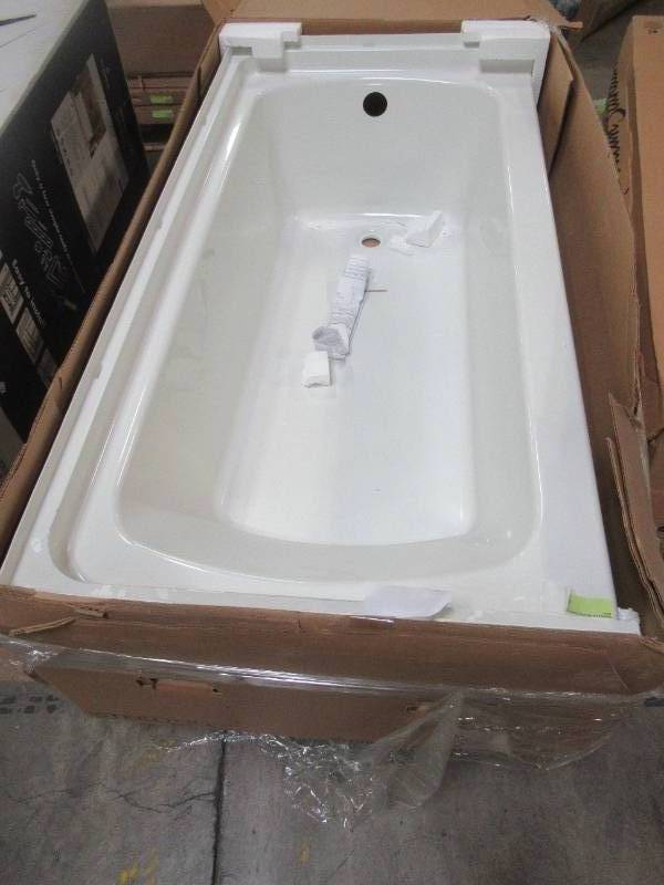 lot 522 image: Sterling Ensemble 60 x 30 Right Drain Bathtub in White, Crack on LH Back Corner.