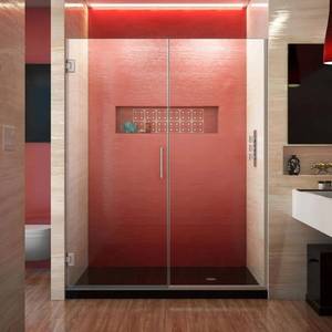 lot 106 image: Dreamline Unidoor Plus 57.5 to 58 in. x 72 in. Frameless Hinged Shower Door in Brushed Nickel, SHDR-245757210-04.