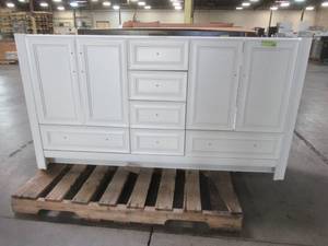 lot 100 image: Glacier Bay Candlesby 60 in. W x 19 in. D Bathroom Vanity in White, CD60P2-WH.- Cabinet Only.