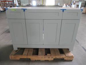 lot 103 image: Glacier Bay Everdean 48.5 in. W x 18.75 in. D Vanity in Pearl Gray - Cabinet Only. - Missing Some Door Pulls.