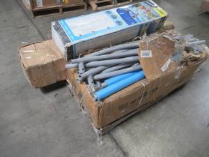 lot 113 image: WHOLESALE MIXED PALLET OF MISCELLANEOUS OUTDOOR ITEMS - POOL, TRAMPOLINE & GARAGE STORAGE CANOPY