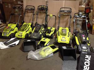 lot 9 image: Lot of assorted Ryobi Mowers and parts no batterie or chargers included used Customer Returns See Pictures